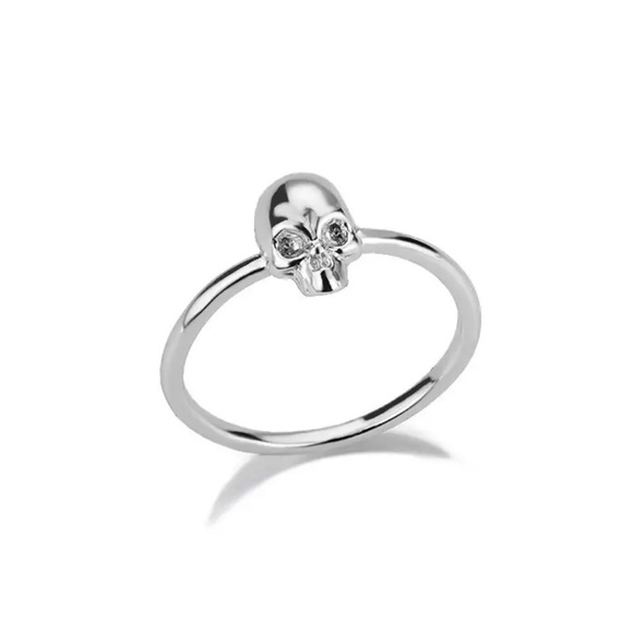 ⭐️NEW⭐️ 18K White Gold (Rhodium) Minimalist Skull Head Ring - Picture 1 of 4